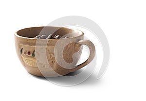 Brown isolated cup containing cofee beans