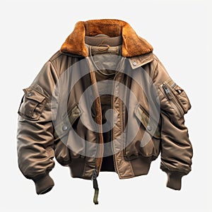 Brown jacket bomber isolated on white background.