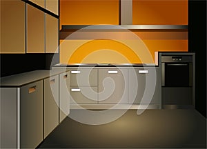 Brown kitchen interior vector