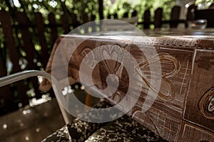 Brown kitchen tablecloth background. Tablecloth texture