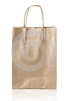 Brown kraft paper bag with copy space on a white background: Clipping path.