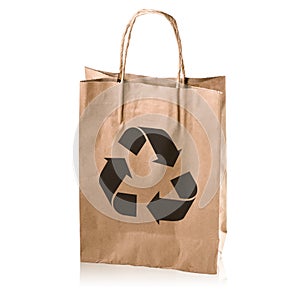 Brown kraft paper bag with copy space on a white background: Clipping path.