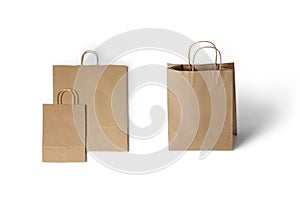 Brown Kraft paper shopping bag mockup isolated on white background.