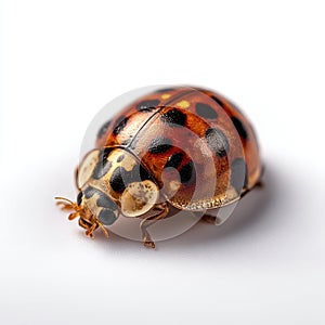 Brown Ladybug Crawling White Background