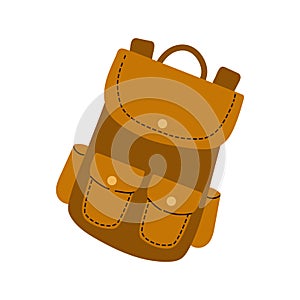 Brown leather backpack with multiple pockets designed for outdoor adventures and travel