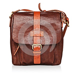 Brown leather bag isolated