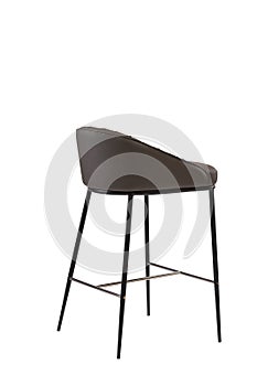 Brown leather bar stool isolated on white background. modern brown bar chair back view. soft comfortable upholstered