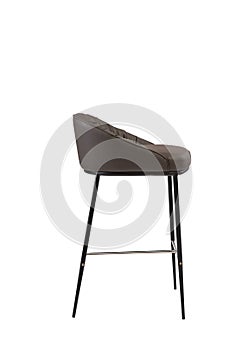 Brown leather bar stool isolated on white background. modern brown bar chair side view. soft comfortable upholstered