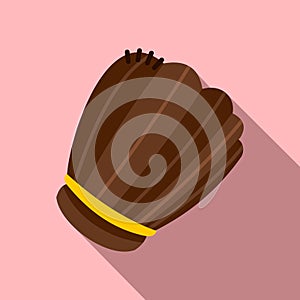 Brown leather baseball glove flat icon