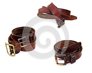 Brown leather belt isolated over the white background