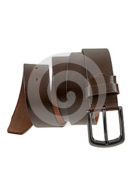 Brown leather belt isolated on white background