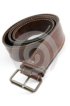 Brown leather belt with metal belt-buckle