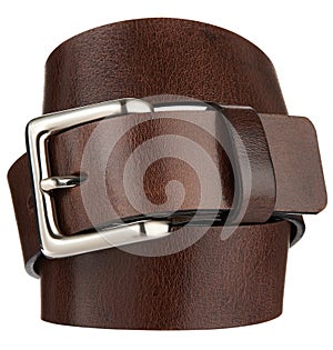 Brown leather belt with metal Cast buckle