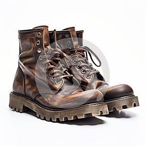 Brown Leather Boots: Post-apocalyptic Style On White Background