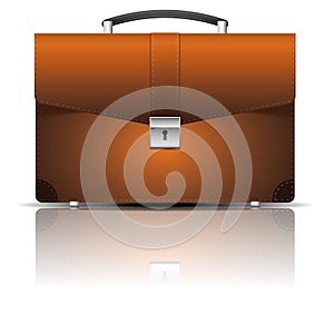 Brown leather briefcase. Icon.