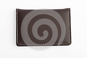 Brown leather card holder closed
