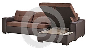 Brown leather corner couch bed
