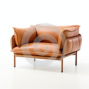 Fluid Gestures: Orange Leather Sofa On White Surface photo