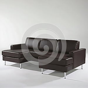 Brown leather couch with three sections