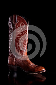 A brown leather cowboy boot