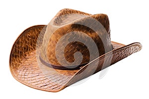 Brown Leather Cowboy Hat Isolated on White photo