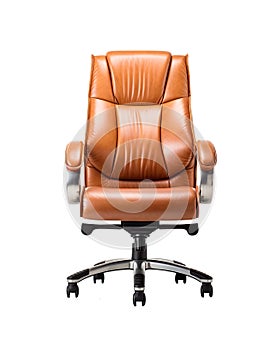 brown leather desk chair on white background