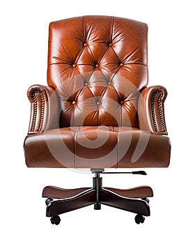 brown leather desk chair on white background