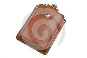 Brown leather flask for alcohol