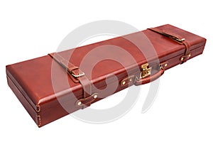 Brown leather guncase with fasteners isolated on white