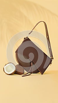 Brown leather hand bag with coconut under lapm shadow