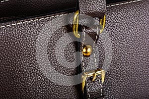 Brown leather handbag clasp