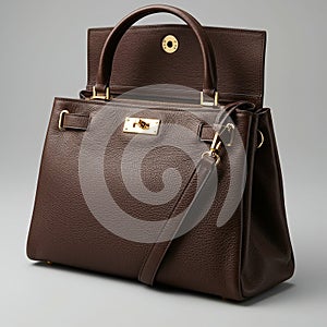 Brown leather handbag featuring a textured surface and a structured rectangular