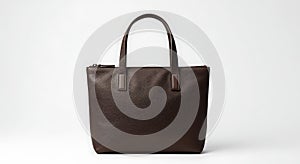 Brown leather handbag with a structured rectangular shape and textured surface.