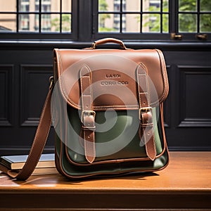 Brown Leather Handbag in Sunlit Room with Empty Space