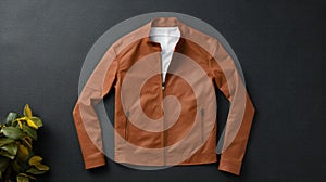 Brown Leather Jacket Mockup On Brick Background photo