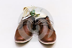Brown leather men`s shoes