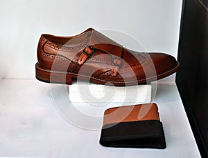Brown leather men shoes