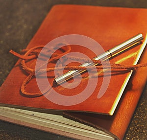 Brown Leather note book with Fill Pen