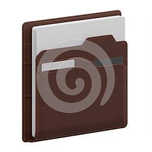 Brown Leather Portfolio with Documents and Files