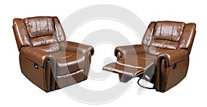 Brown Leather recliner chair isolated on white background