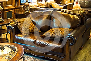 Brown leather sofa