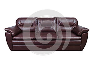 Brown leather sofa isolated on white with clipping path