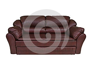 Brown leather sofa isolated on white with clipping path