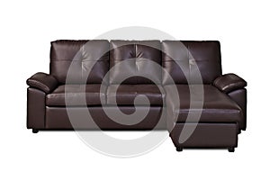 Brown leather sofa on white background