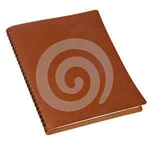 Brown leather spiral notebook