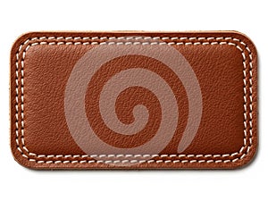 Brown leather square patch isolated on white background