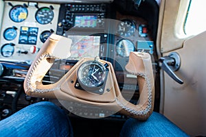Brown leather steering wheel aircraft