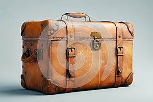 A brown leather suitcase with a gold buckle. Generative AI