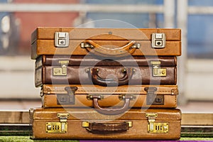 Brown leather suitcases