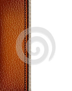 Brown leather texture background with zipper.